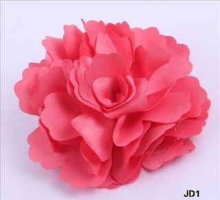 Girls Satin Silk Peony Rose Flower Wedding Corsage Hair Bow Clips 