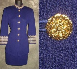 St John EVENING knit purple gold jacket blazer skirt suit size 2 4 6