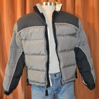   BLACK GRAY WINTER DOWN FEATHERS FILLED PUFFER JACKET COAT MENS SMALL