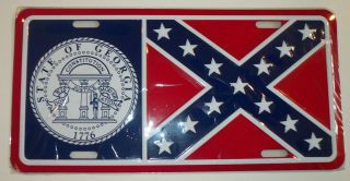 Real Georgia Rebel Confederate Flag Metal License Plate Auto Car Tag 6 