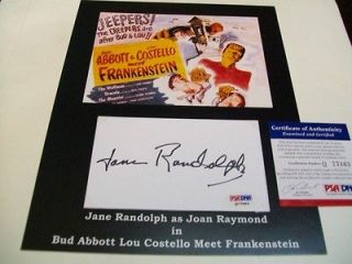ABBOTT & COSTELLO MEET FRANKENSTEIN JANE RANDOLPH AUTO SIGNED CARD PSA 
