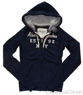 Abercrombie Womens Sweatshirt MELANIE Fleece Hoodie Top Navy Blue XS 