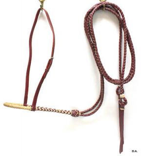 All in One Dark Brown Leather Bosal with Hanger and Braided in Reins 