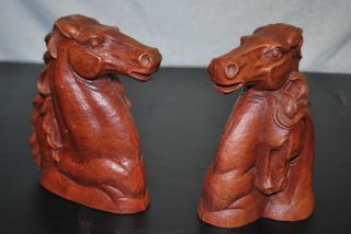 ANTIQUE~VTG ~ ADOLPH HOSTEIN SYROCO WOOD HORSE BOOKENDS