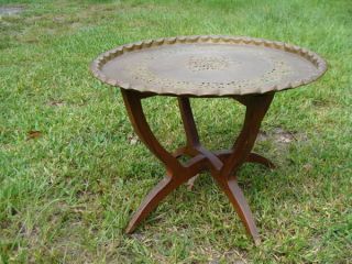 Brass Tray Spider Leg Coffee Table 24 Round Hollywood Regency Mid 