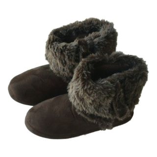 NEW Chocolate Brown Faux Suede and Faux Fur Lined Slipper Boots Size S 