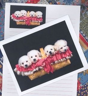 BICHON FRISE PUPPIES Set of 6 Note Cards with envelopes #0649