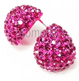   crystal disco bean water drop ball studs ear ring rhinestones Pi​nk