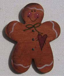 Wood PIN Gingerbread Boy Grubby Christmas Primitive Hand Painted Pins 