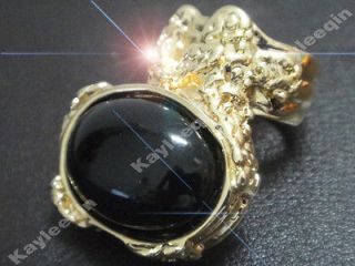 Black Arty Stone Gold Armour Cocktail Chunky Full Finger Ring UO O 7