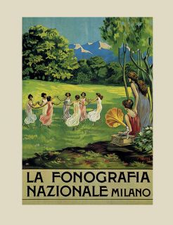 Gramophone Vinyl Disk Player Dance Music Milan Vintage Poster Repro 