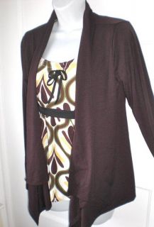 Fly Away Chocolate Polyester Blend Cardigan Sweater Wrap sz S M NWT