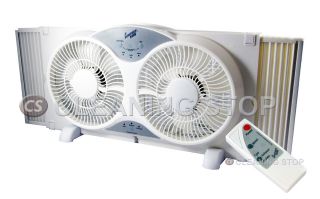 Comfort Zone Reversible Twin Window Fan with Remote   9 Turbo Blades 
