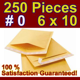 250 PS #0 6x10 Kraft Bubble Mailer / Padded Envelopes   Self sealed 