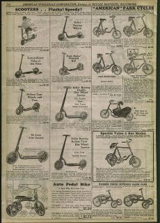 1930 AD American Park Cycle with Side Car Balloon Tire Scooters