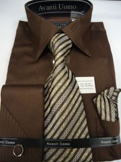 Mens Avanti Uomo Textured Chocolate Brown Greek Key Dress Shirt Tie 
