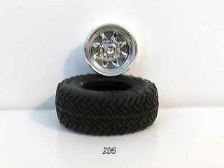 Four  1/20 4x4 pickup truck wheels (rims) and tires  model kit parts
