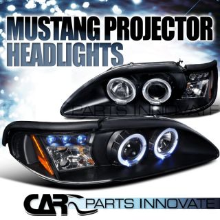 FORD 94 98 MUSTANG COBRA GT LED HALO PROJECTOR HEADLIGHTS LAMP BLACK 