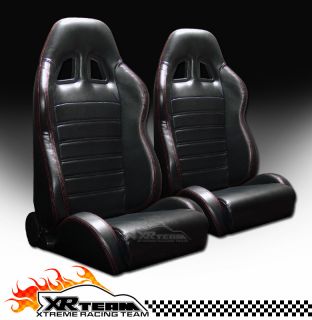   JDM Black & Red Stitch Racing Bucket Seats+Sliders GMC (Fits: Yukon