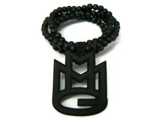Wooden MMG MAYBACH MUSIC GROUP Pendant + 36 Inch Wood Beaded Necklace 