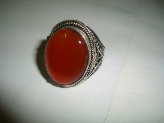   authentic Kabdi agate aqeeq aqiq stone silver ring men عقيق