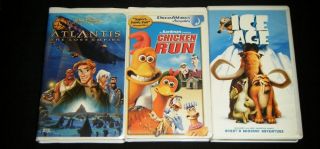 ATLANTIS: THE LOST EMPIRE, Ice Age, & Chicken Run Family Animated VHS 