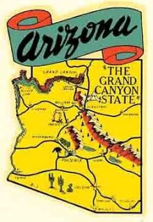 Arizona AZ State Map Vintage 1950s Style Travel Sticker/Decal