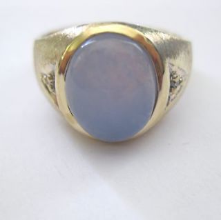 Ellensburg Blue Agate 10Kt Mens Gents Ring with Diamonds 13 x 10 mm Sz 