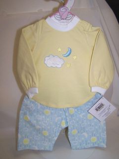   Newborn Nursery Doll Clothing Blue Sky 2 pc Knit Pajamas Boy 20