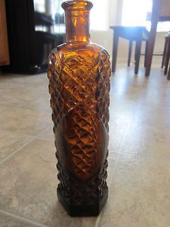11 Vintage Amber Glass Diamond Cut Bottle