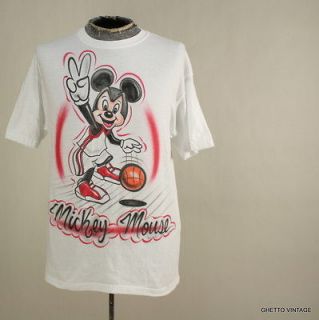 Vtg MICKEY MOUSE Basketball Crazy Air Brush t shirt LARGE