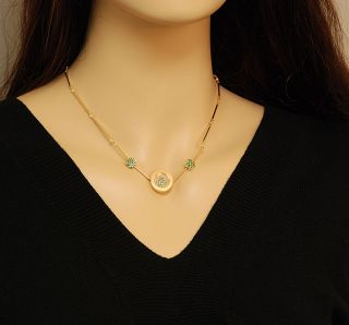 Chopard 18K Yellow Gold Diamond Tsavorite Clover Necklace