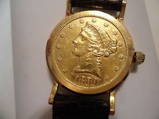 Ladies Corum Wrist Watch 18K Case 22K Genuine $5.00 Gold Coin 18 