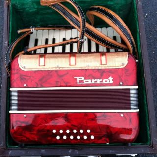 Very Nice Parrot Accordion In Hard Case