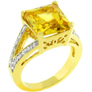   Gold Plated First Class Cocktail Ring w/Yellow CZ Band Sizes 5 10