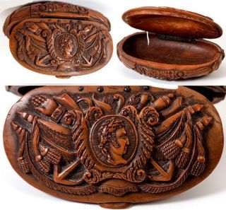 Antique Napoleonic French Carved Coquilla Nut Snuff Box, Napoleon 