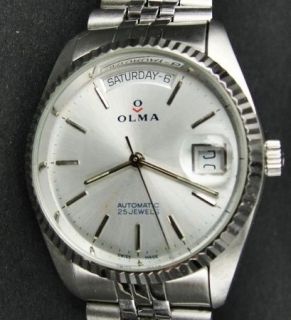 OLMA 2834 25 JEWELS SWISS MADE DAY DATE AUTOMATIC MENS WATCH (MENS)