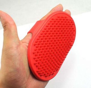   Grooming Dogs Cats Pet Bathing Cleaning Glove Brush Soft Rubber RED