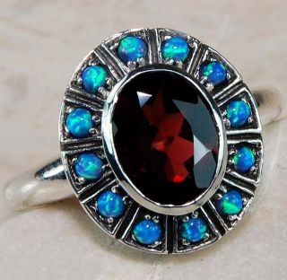   Blue Opal 925 Solid Sterling Silver Victorian Style Ring Sz 6.25