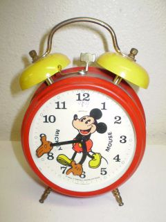   Disney Bradley Wind Up Mickey Mouse Clock Red Yellow Alarm Germany