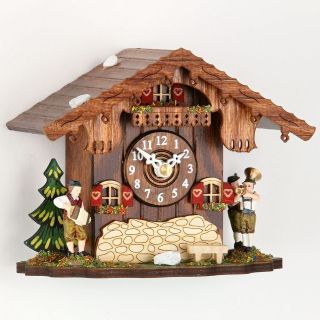 Traditional Black Forest Mantel Clock with Hourly Cuckoo Chime 
