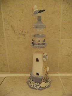 Seaside Nautical Rustic Wooden Bathroom Lighthouse Ornament NEW