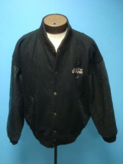 Coca Cola Black Wool & Leather Varsity Men Coat Jacket