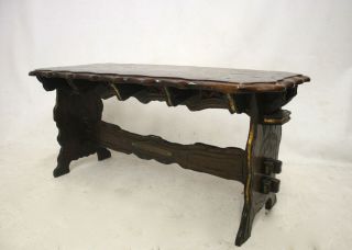 COFFEE TABLE CARVED HARDWOOD DRIFTWOOD TYPE TRESTLE REFECTORY