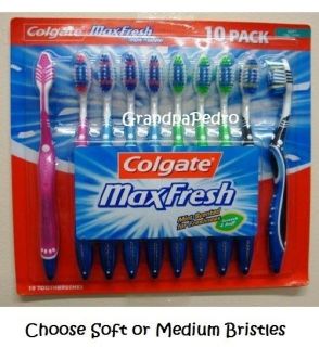 COLGATE MaxFresh Soft or Medium Bristle Head Toothbrush 10 Pack