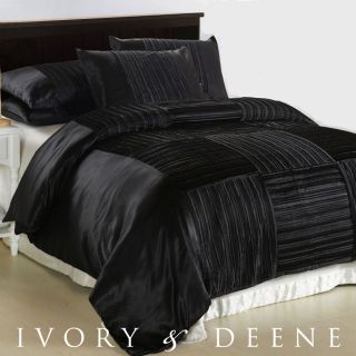   BLACK PLEATED SILK/SATIN QUEEN Size Doona Duvet Quilt Cover Bedding