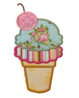   Scoop Ice Cream Cone w/ Cherry Applique Machine Embroidery Design