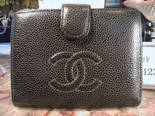 Authentic CHANEL CAVIAR LEATHER COCO SMALL WALLET BLACK