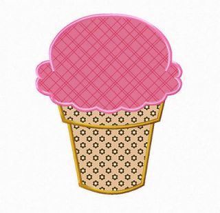 Ice Cream Cone Applique Machine Embroidery Design   3 Sizes