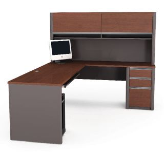   Bordeaux & Slate L shaped Computer Desk w Included Hutch 